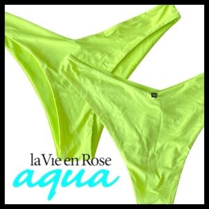 NWT La Vie En Rose Aqua Neon Green High Cut Bikini Bottom (L)
